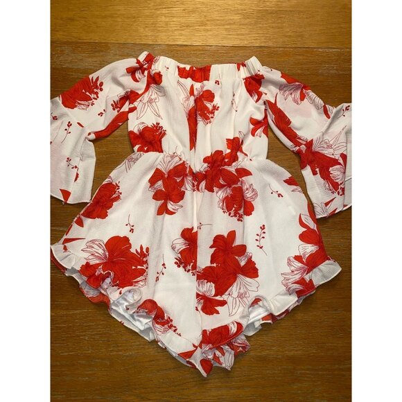 Baby Floral Off-Shoulder Romper With Bell Sleeves - Picture 1 of 7